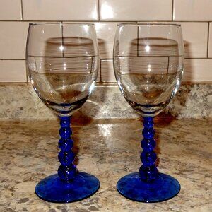 *2*Cobalt Blue and Clear Libbey Metropolis Wine/Water glass